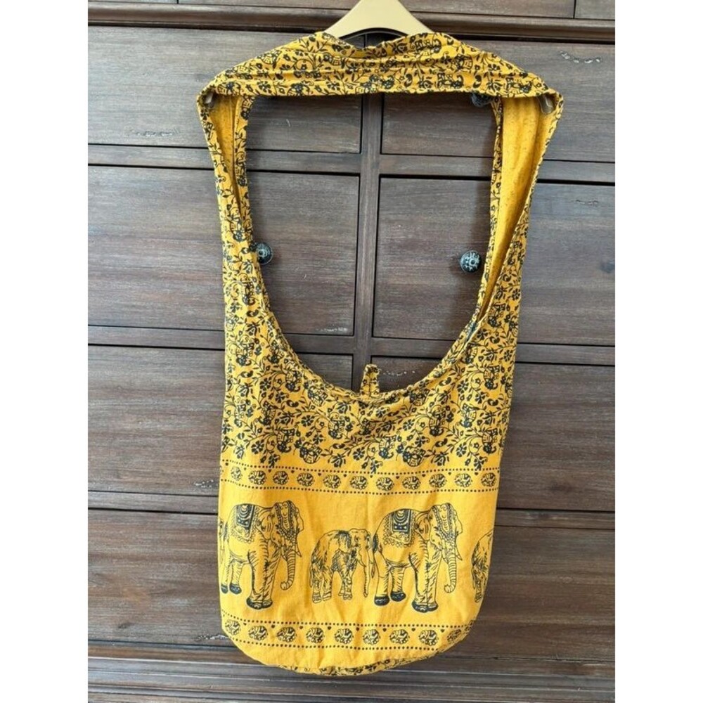 Mustard Yellow Elephant Print Boho Sling Bag – Crossbody Shoulder Bag